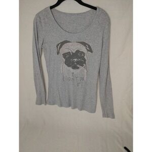 Adorable Pug Women's Long Sleeve Tshirt Pet Owner I Love My Dog -Has A Stain SzM